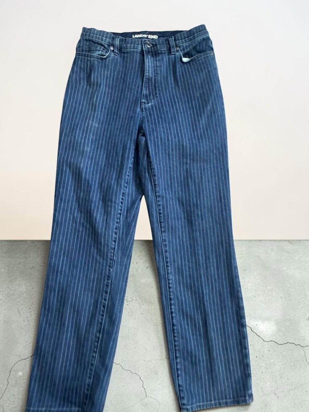 LANDS END Straight Leg Pinstriped Jeans Size US 10